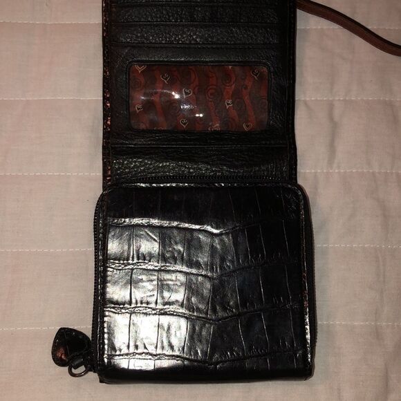 Brighton Convertible Pebbled Black Brown Silver Mini Wallet Crossbody Purse - Picture 5 of 16